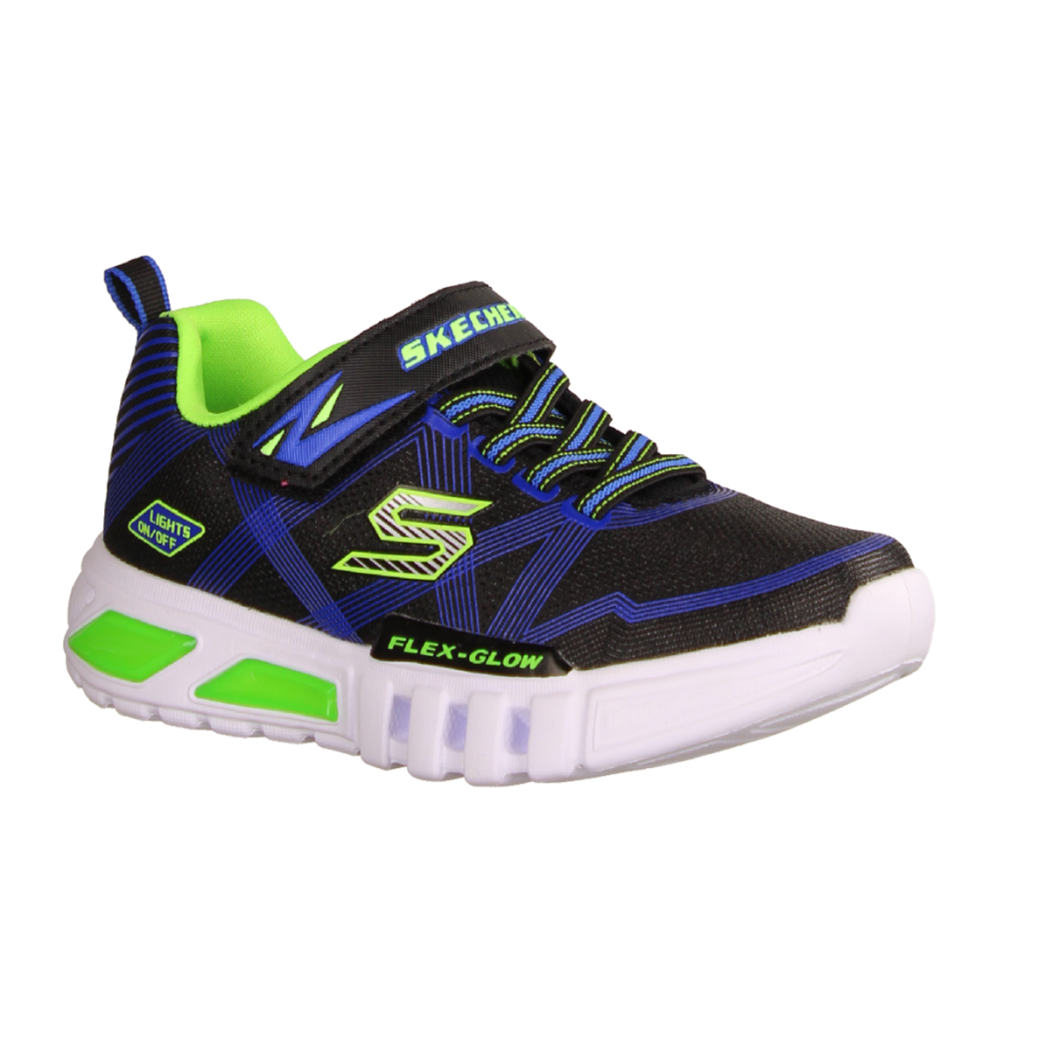 Skechers Flex Glow 90542L Jungs, Sneaker, Blue/Lime, Synthetik, NEU - Teens 25